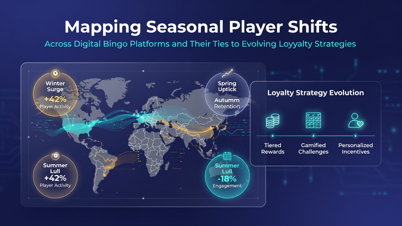 Analytics dashboard displaying loyalty point trends and seasonal bingo player retention metrics